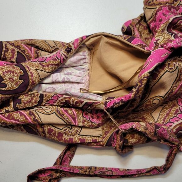 A Loves A Linen Blend Pink Tan Burgundy Paisley Printed Long Sleeve Maxi Dress - Picture 12 of 16